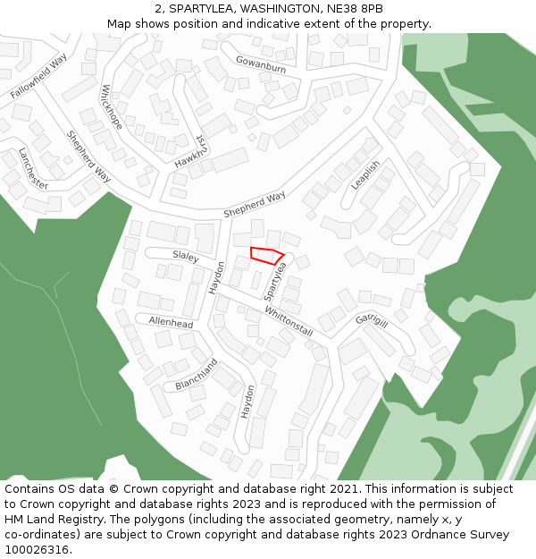 2, SPARTYLEA, WASHINGTON, NE38 8PB: Location map and indicative extent of plot
