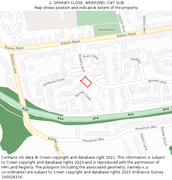 2, SPINNEY CLOSE, WINSFORD, CW7 3UB: Location map and indicative extent of plot