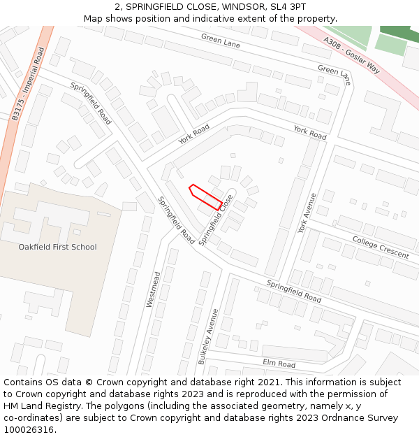 2, SPRINGFIELD CLOSE, WINDSOR, SL4 3PT: Location map and indicative extent of plot