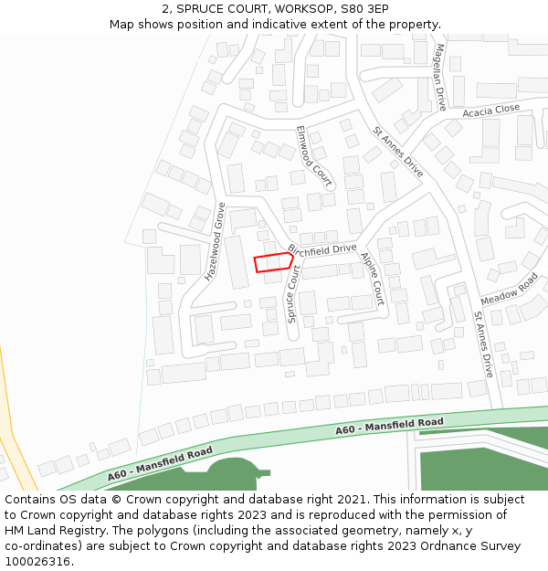 2, SPRUCE COURT, WORKSOP, S80 3EP: Location map and indicative extent of plot