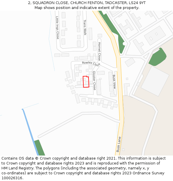 2, SQUADRON CLOSE, CHURCH FENTON, TADCASTER, LS24 9YT: Location map and indicative extent of plot