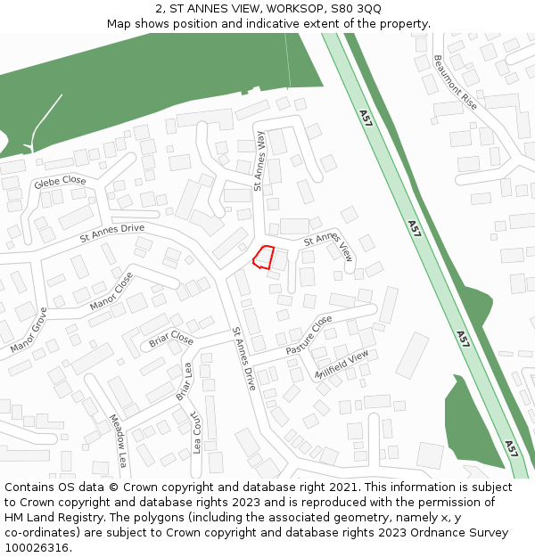 2, ST ANNES VIEW, WORKSOP, S80 3QQ: Location map and indicative extent of plot