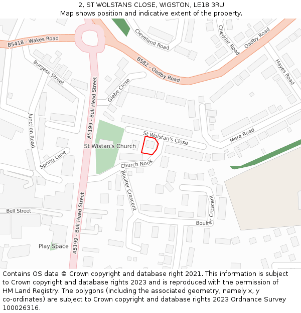 2, ST WOLSTANS CLOSE, WIGSTON, LE18 3RU: Location map and indicative extent of plot