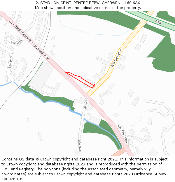 2, STAD LON CEINT, PENTRE BERW, GAERWEN, LL60 6AX: Location map and indicative extent of plot