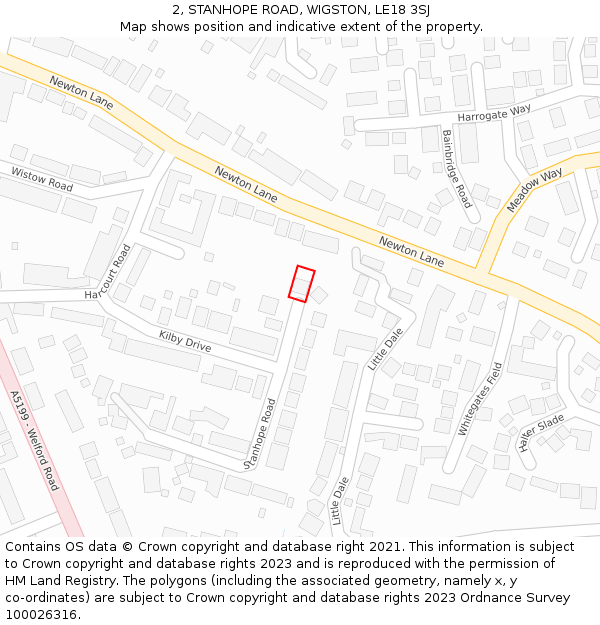2, STANHOPE ROAD, WIGSTON, LE18 3SJ: Location map and indicative extent of plot