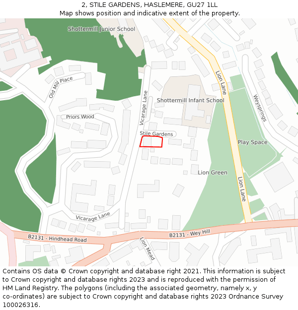 2, STILE GARDENS, HASLEMERE, GU27 1LL: Location map and indicative extent of plot