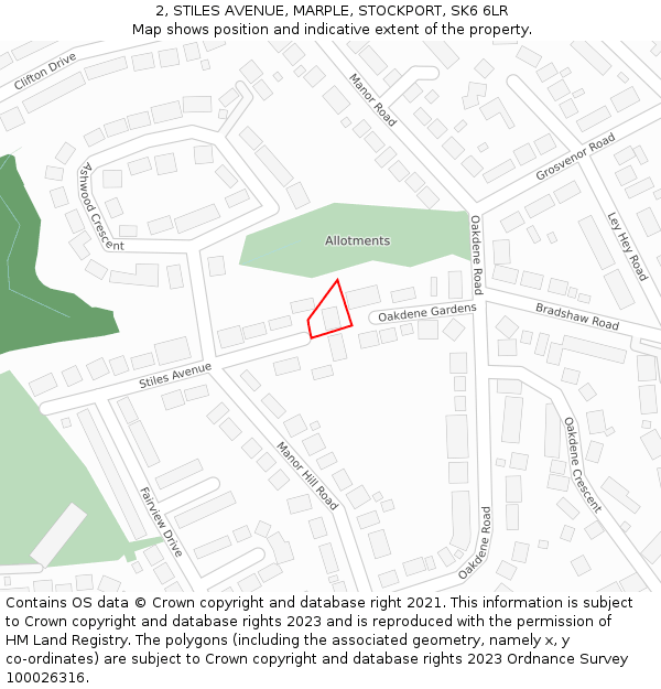 2, STILES AVENUE, MARPLE, STOCKPORT, SK6 6LR: Location map and indicative extent of plot