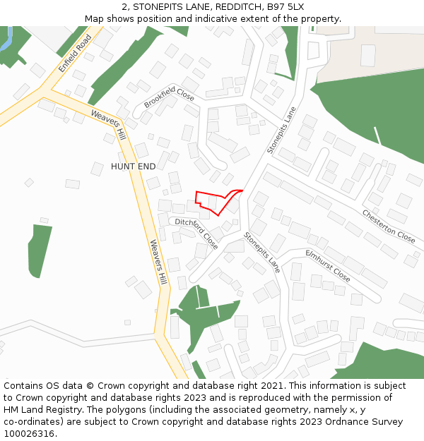 2, STONEPITS LANE, REDDITCH, B97 5LX: Location map and indicative extent of plot