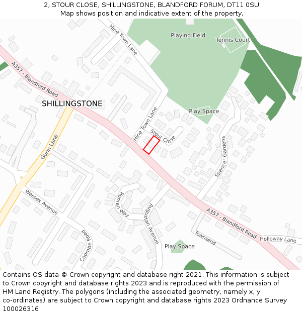 2, STOUR CLOSE, SHILLINGSTONE, BLANDFORD FORUM, DT11 0SU: Location map and indicative extent of plot