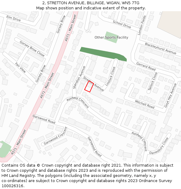 2, STRETTON AVENUE, BILLINGE, WIGAN, WN5 7TG: Location map and indicative extent of plot