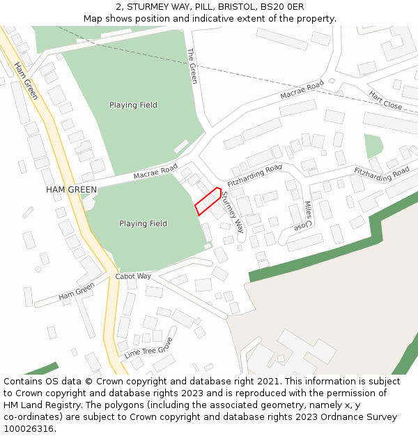2, STURMEY WAY, PILL, BRISTOL, BS20 0ER: Location map and indicative extent of plot