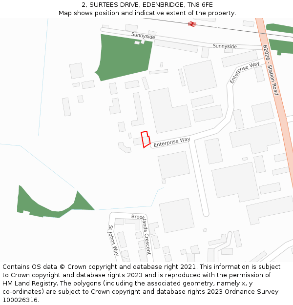 2, SURTEES DRIVE, EDENBRIDGE, TN8 6FE: Location map and indicative extent of plot