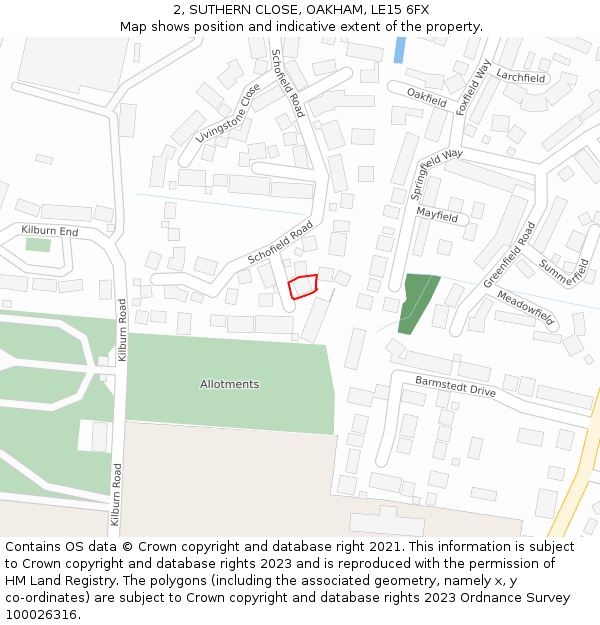 2, SUTHERN CLOSE, OAKHAM, LE15 6FX: Location map and indicative extent of plot