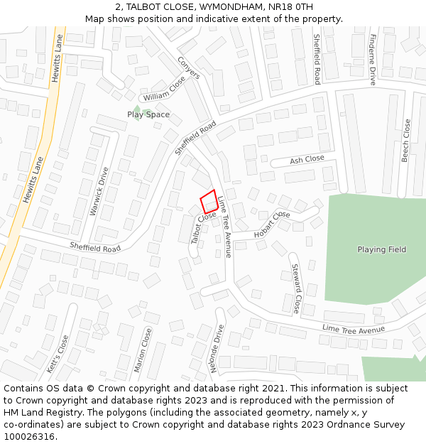 2, TALBOT CLOSE, WYMONDHAM, NR18 0TH: Location map and indicative extent of plot