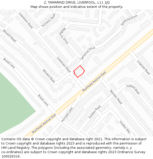 2, TAMARIND DRIVE, LIVERPOOL, L11 1JQ: Location map and indicative extent of plot
