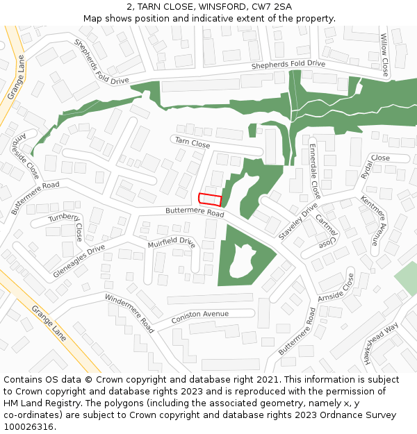 2, TARN CLOSE, WINSFORD, CW7 2SA: Location map and indicative extent of plot