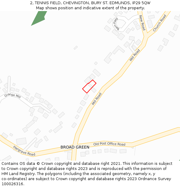 2, TENNIS FIELD, CHEVINGTON, BURY ST EDMUNDS, IP29 5QW: Location map and indicative extent of plot