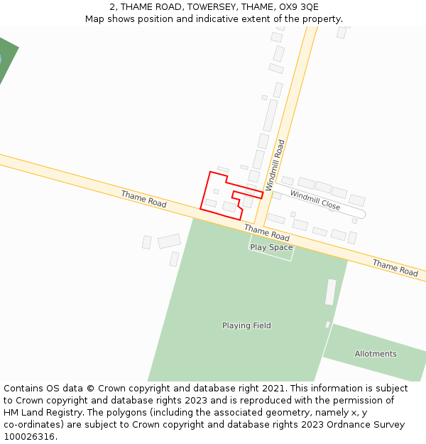 2, THAME ROAD, TOWERSEY, THAME, OX9 3QE: Location map and indicative extent of plot