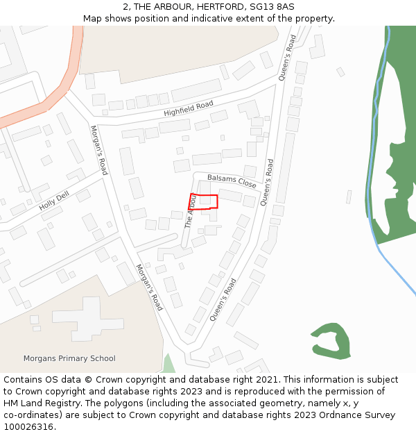 2, THE ARBOUR, HERTFORD, SG13 8AS: Location map and indicative extent of plot