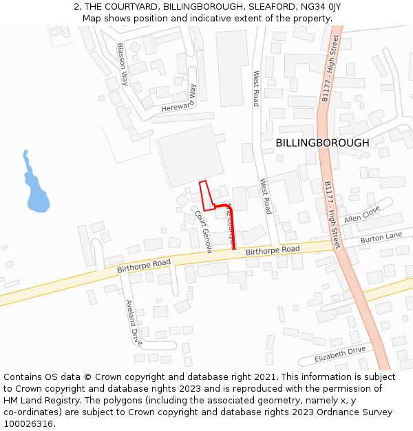 2, THE COURTYARD, BILLINGBOROUGH, SLEAFORD, NG34 0JY: Location map and indicative extent of plot