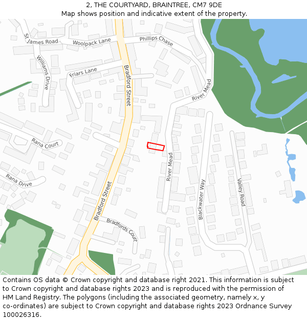 2, THE COURTYARD, BRAINTREE, CM7 9DE: Location map and indicative extent of plot