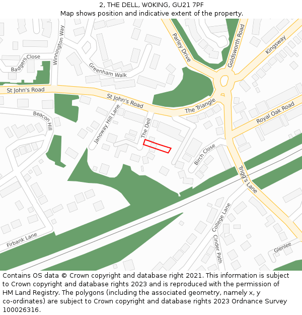 2, THE DELL, WOKING, GU21 7PF: Location map and indicative extent of plot