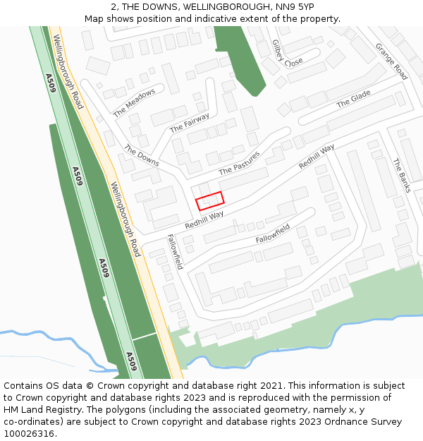 2, THE DOWNS, WELLINGBOROUGH, NN9 5YP: Location map and indicative extent of plot