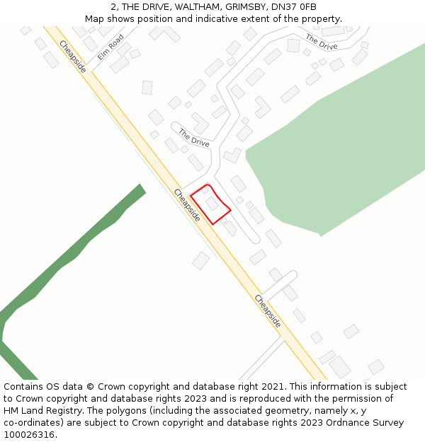 2, THE DRIVE, WALTHAM, GRIMSBY, DN37 0FB: Location map and indicative extent of plot