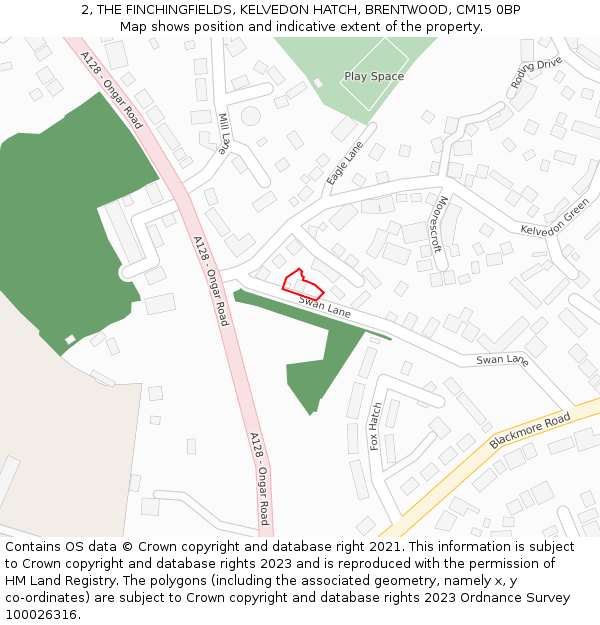 2, THE FINCHINGFIELDS, KELVEDON HATCH, BRENTWOOD, CM15 0BP: Location map and indicative extent of plot