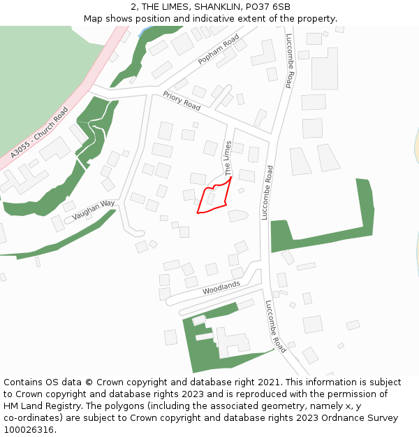 2, THE LIMES, SHANKLIN, PO37 6SB: Location map and indicative extent of plot