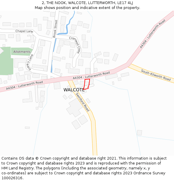 2, THE NOOK, WALCOTE, LUTTERWORTH, LE17 4LJ: Location map and indicative extent of plot