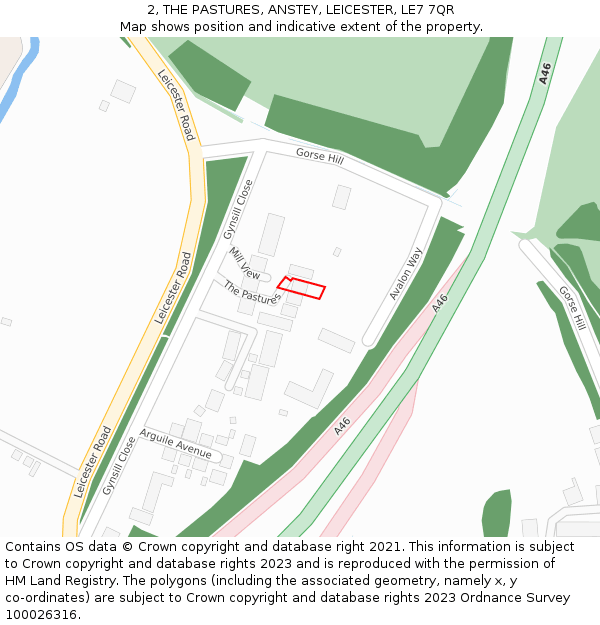 2, THE PASTURES, ANSTEY, LEICESTER, LE7 7QR: Location map and indicative extent of plot