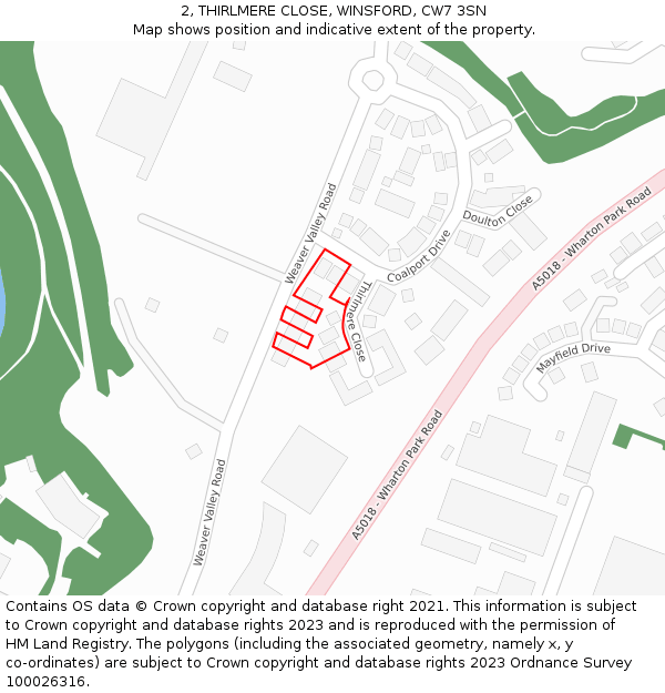 2, THIRLMERE CLOSE, WINSFORD, CW7 3SN: Location map and indicative extent of plot