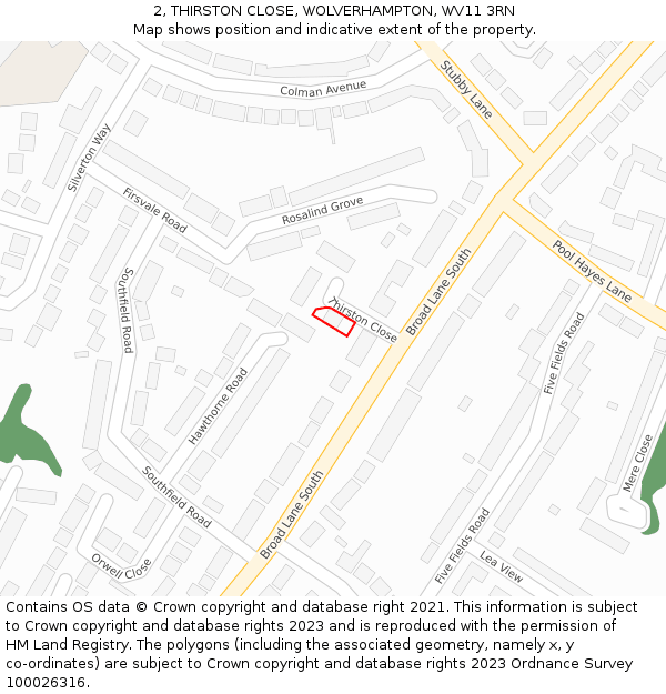 2, THIRSTON CLOSE, WOLVERHAMPTON, WV11 3RN: Location map and indicative extent of plot