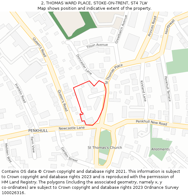 2, THOMAS WARD PLACE, STOKE-ON-TRENT, ST4 7LW: Location map and indicative extent of plot