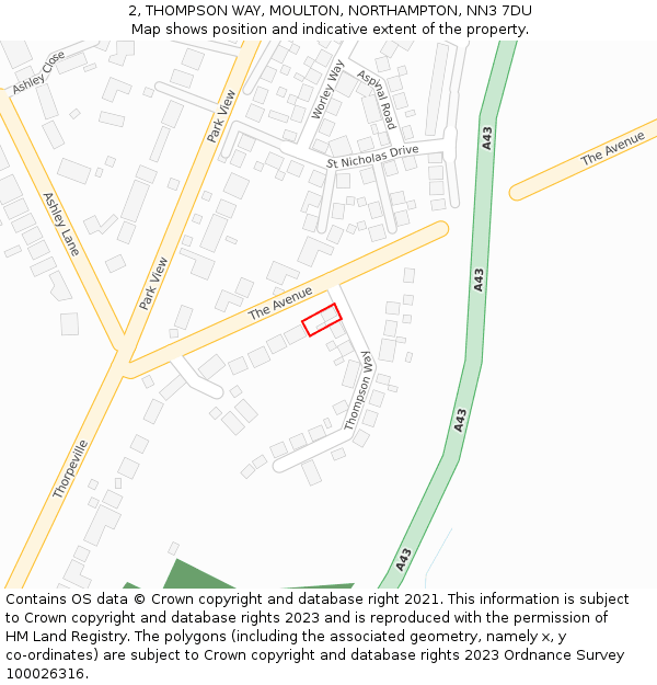2, THOMPSON WAY, MOULTON, NORTHAMPTON, NN3 7DU: Location map and indicative extent of plot