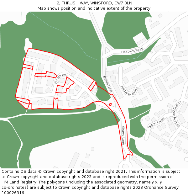 2, THRUSH WAY, WINSFORD, CW7 3LN: Location map and indicative extent of plot