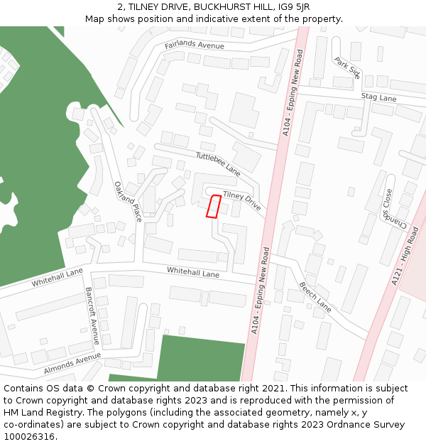 2, TILNEY DRIVE, BUCKHURST HILL, IG9 5JR: Location map and indicative extent of plot