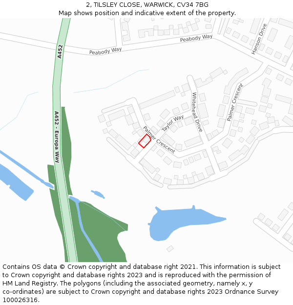 2, TILSLEY CLOSE, WARWICK, CV34 7BG: Location map and indicative extent of plot