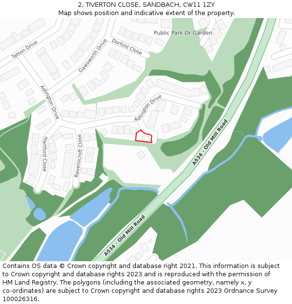 2, TIVERTON CLOSE, SANDBACH, CW11 1ZY: Location map and indicative extent of plot