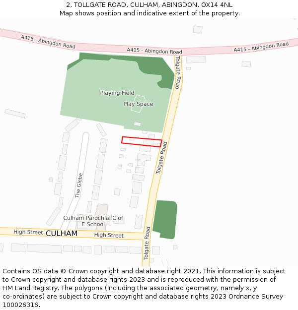 2, TOLLGATE ROAD, CULHAM, ABINGDON, OX14 4NL: Location map and indicative extent of plot