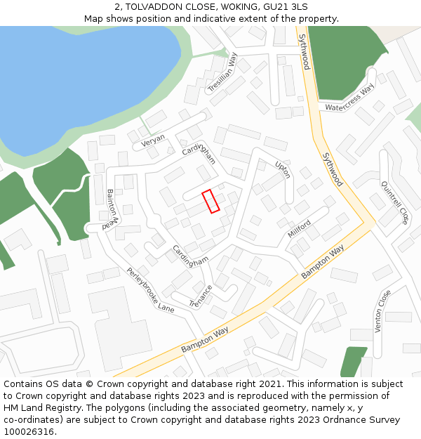 2, TOLVADDON CLOSE, WOKING, GU21 3LS: Location map and indicative extent of plot