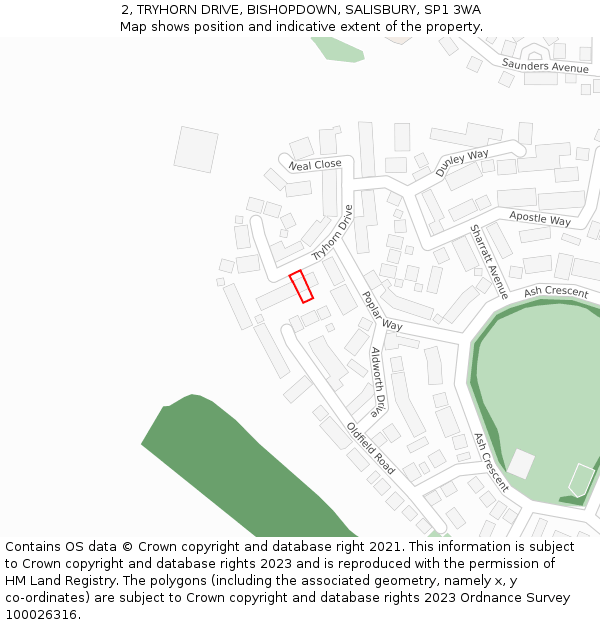 2, TRYHORN DRIVE, BISHOPDOWN, SALISBURY, SP1 3WA: Location map and indicative extent of plot