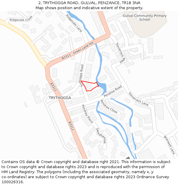 2, TRYTHOGGA ROAD, GULVAL, PENZANCE, TR18 3NA: Location map and indicative extent of plot