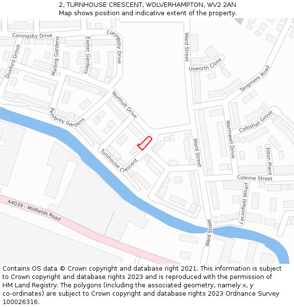2, TURNHOUSE CRESCENT, WOLVERHAMPTON, WV2 2AN: Location map and indicative extent of plot