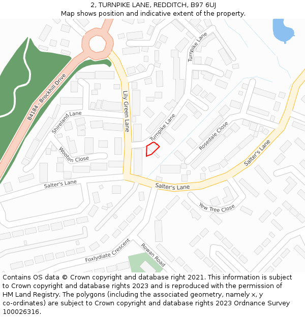 2, TURNPIKE LANE, REDDITCH, B97 6UJ: Location map and indicative extent of plot