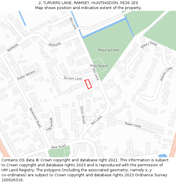 2, TURVERS LANE, RAMSEY, HUNTINGDON, PE26 1ES: Location map and indicative extent of plot