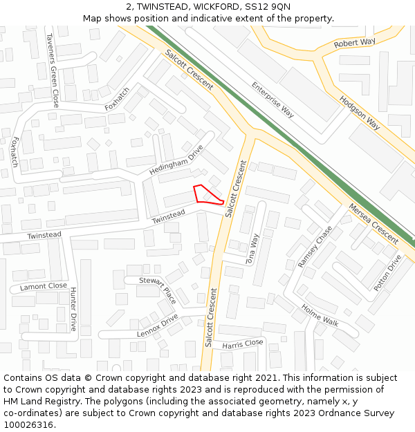 2, TWINSTEAD, WICKFORD, SS12 9QN: Location map and indicative extent of plot