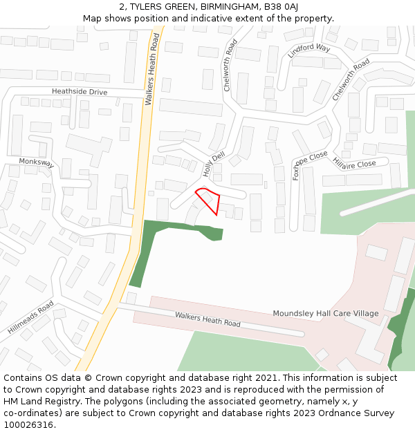 2, TYLERS GREEN, BIRMINGHAM, B38 0AJ: Location map and indicative extent of plot