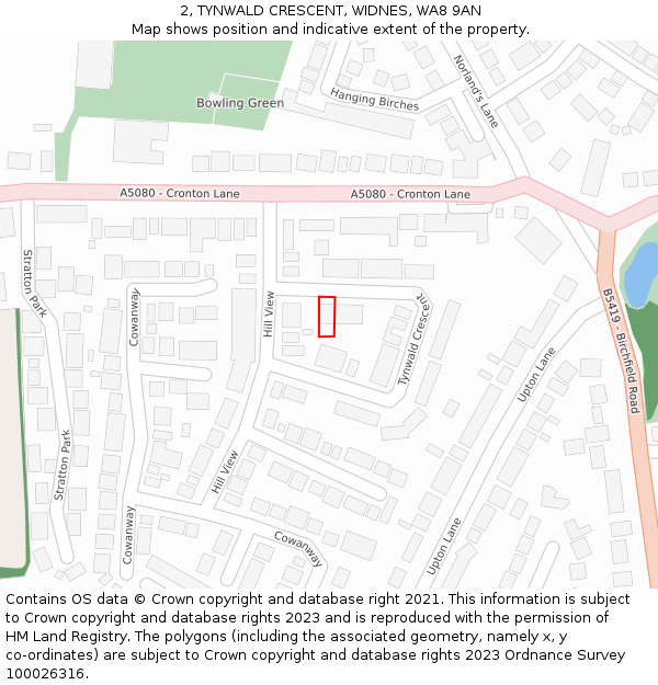 2, TYNWALD CRESCENT, WIDNES, WA8 9AN: Location map and indicative extent of plot